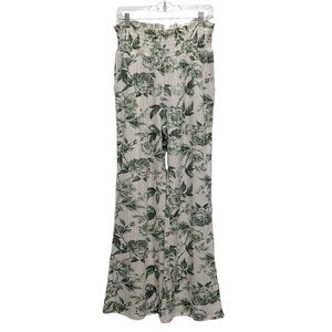 NEW CHASER Rose Print‎ Toile Flare Leg Pull-on Pants Smocked Waist Size Small
